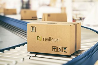 Cardboard box with Nellson logo