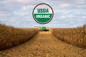 USDAa logo over corn harvest