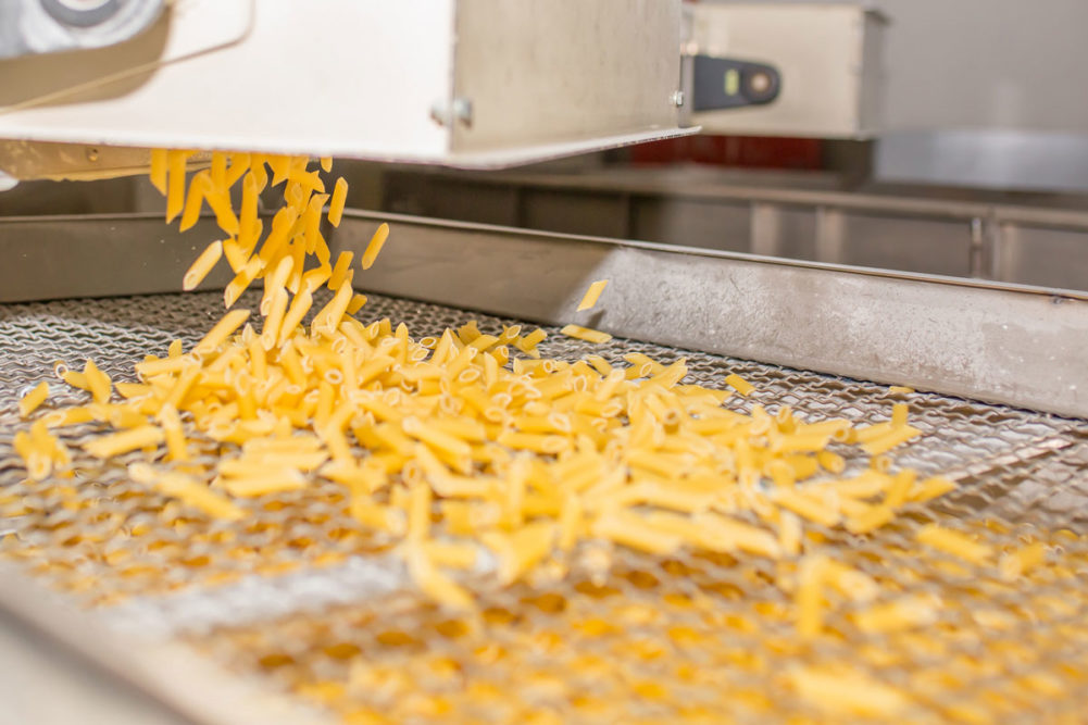 Pastabeing produced at a factory