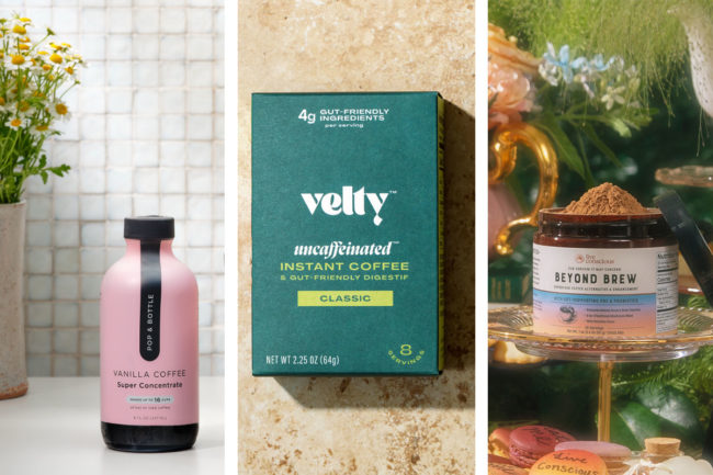 Coffee products from Pop & Bottle, Velty and Live Conscious