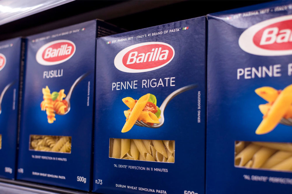 Barilla pasta on shelves