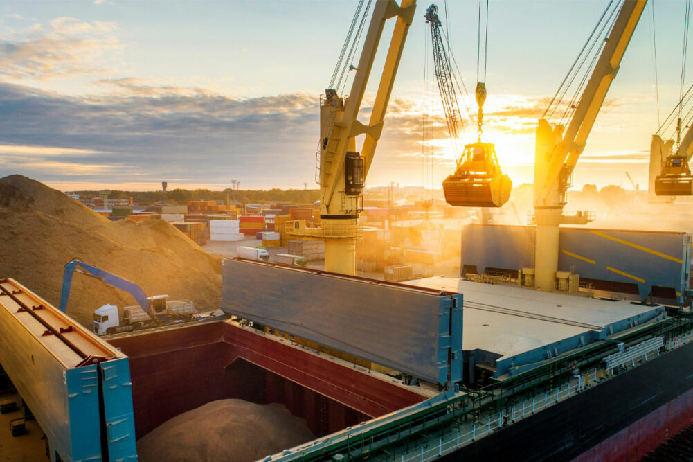 Transportation vessel loading grain