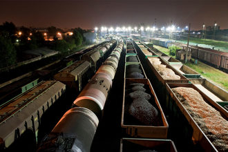 Cargo trains at night