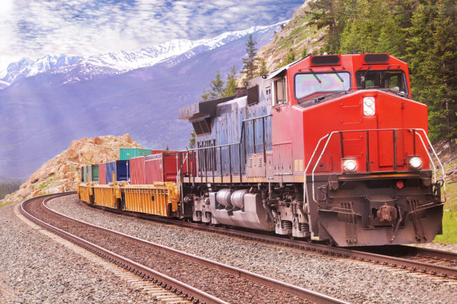 Freight train in the Rockies