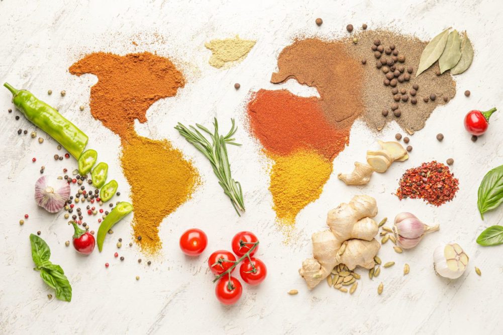 World map made from spices