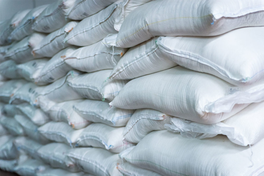 Bags of sugar in warehouse
