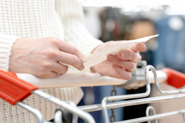 Person checking shopping receipt