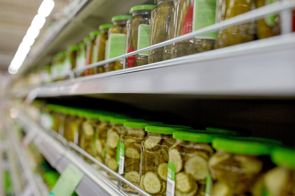 Pickles on grocery store shelves