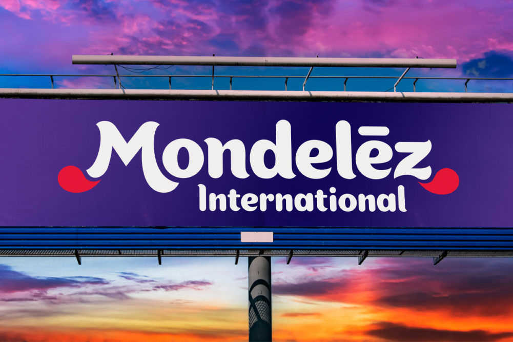 Mondelez logo on a billboard
