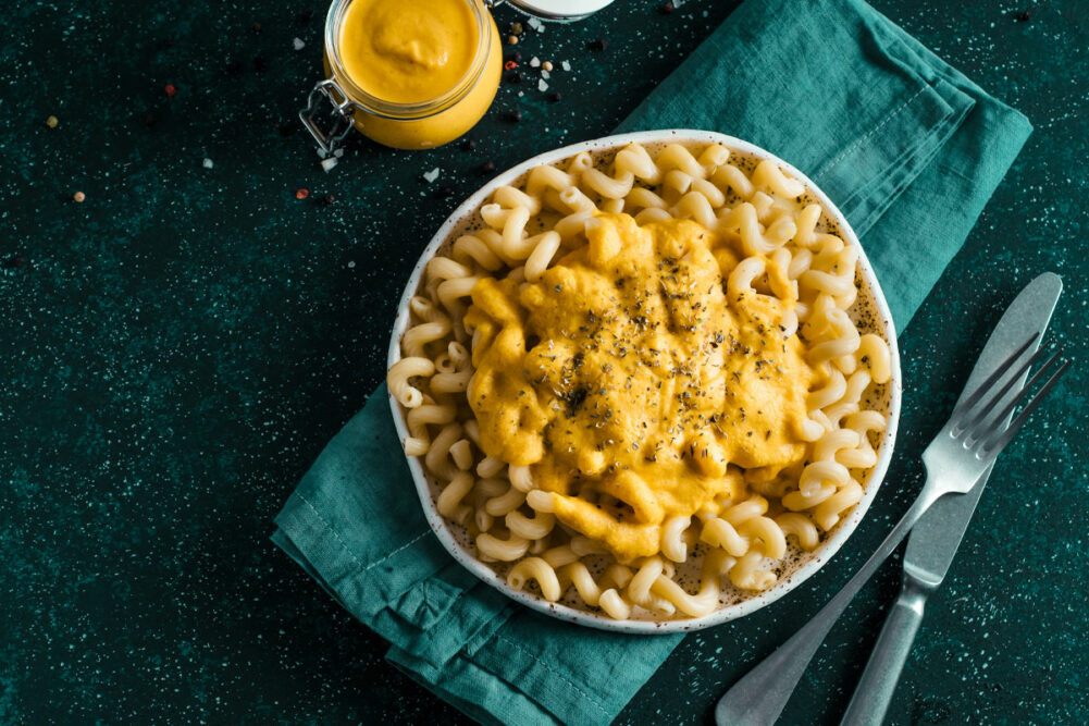 Vegan pasta with vegan cheese