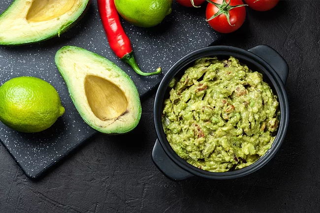 Fresh guacamole in a bowl