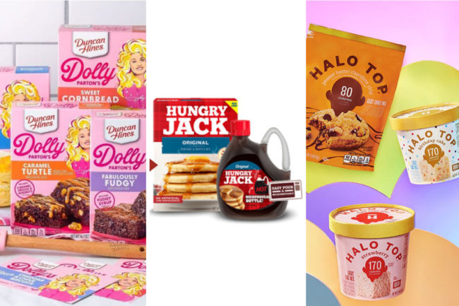 Boxed mixes from Duncan Hines, Hungry Jack and Halo Top