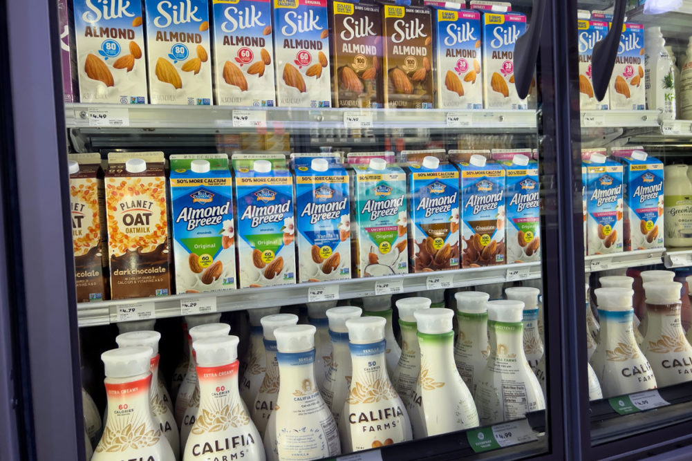 Plant-based milks in a grocery store