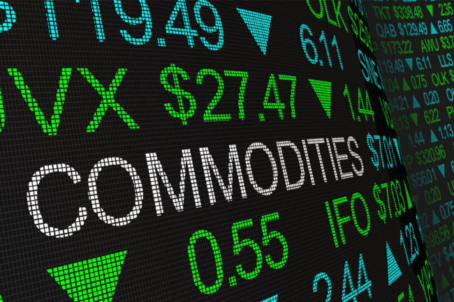 Commodities written on a stock market board