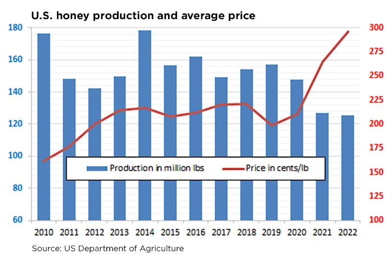 Honey outturn falls 1.1% 2022, costs up 12%