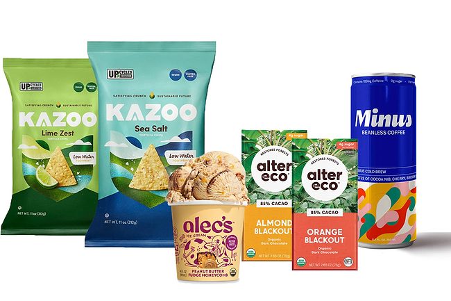 Sustainable products from Kazoo Snacks, Alec's Ice Cream, Alter Eco and Minus Coffee