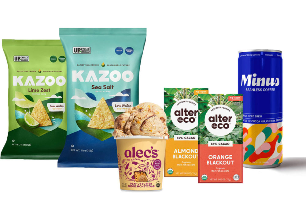 Sustainable products from Kazoo Snacks, Alec's Ice Cream, Alter Eco and Minus Coffee