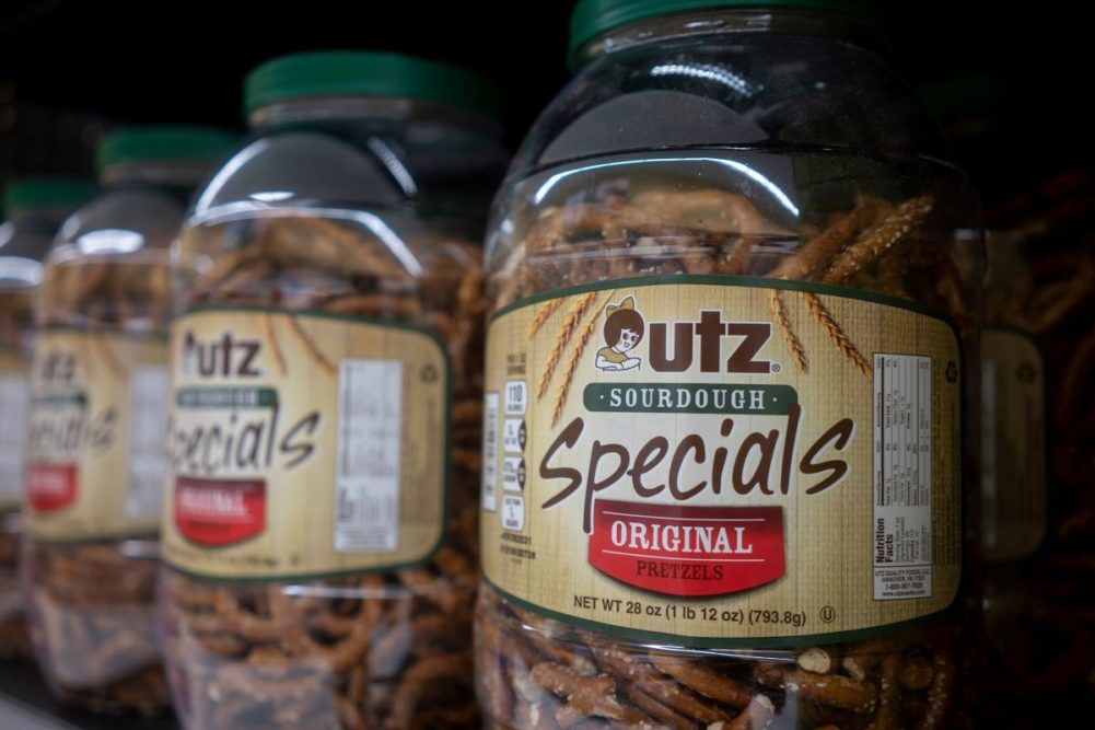 Utz pretzels on a grocery store shelf