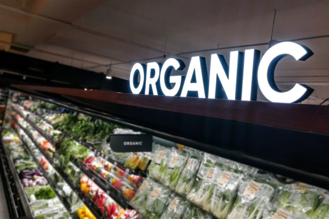 Organic aisle in the grocery store