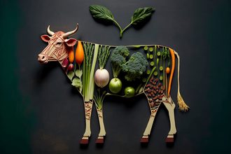 A cow made out of vegetables