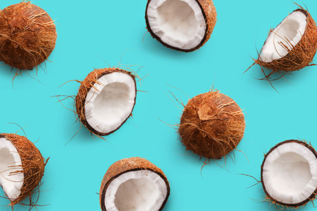 Coconuts on a blue background
