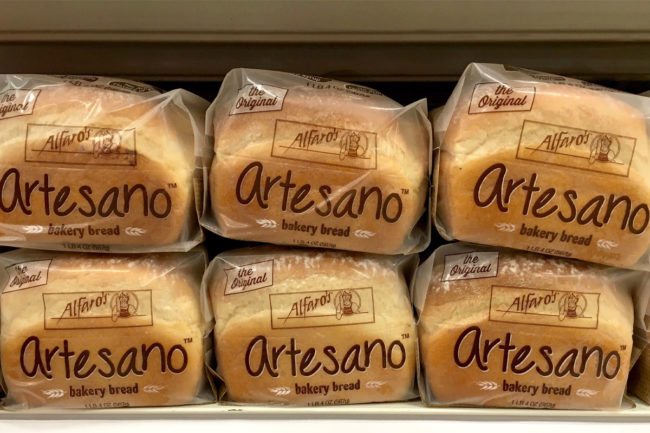 Artesano bread on shelves
