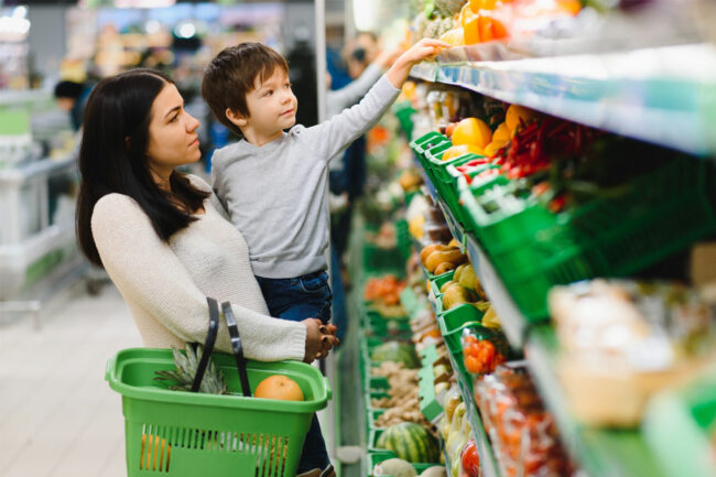 Woman and child in a supermarket