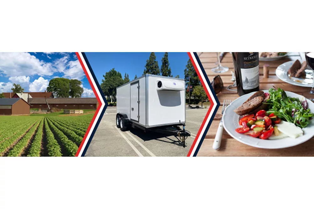Small refrigerated trailer advertisement