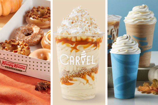 Fall menu items from Krispy Kreme, Carvel and Caribou Coffee