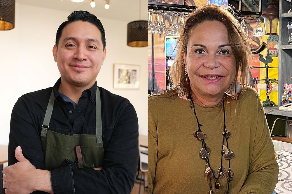 DJ Flores, left, owns Milpa in Las Vegas and Elena Barcenes, right, owns Rincón Salvadoreño in Queens, NY.