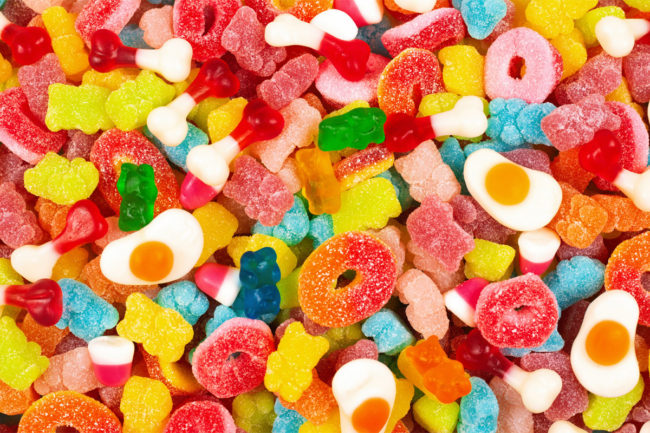 An assortment of gummy candies