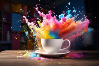 Colorful explosion in a coffee cup