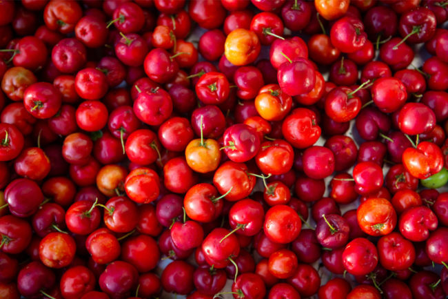 A close-up of cherries