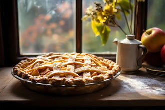 Apple pie on a windowsill