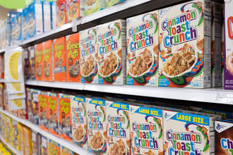 Cereal on grocery store shelves