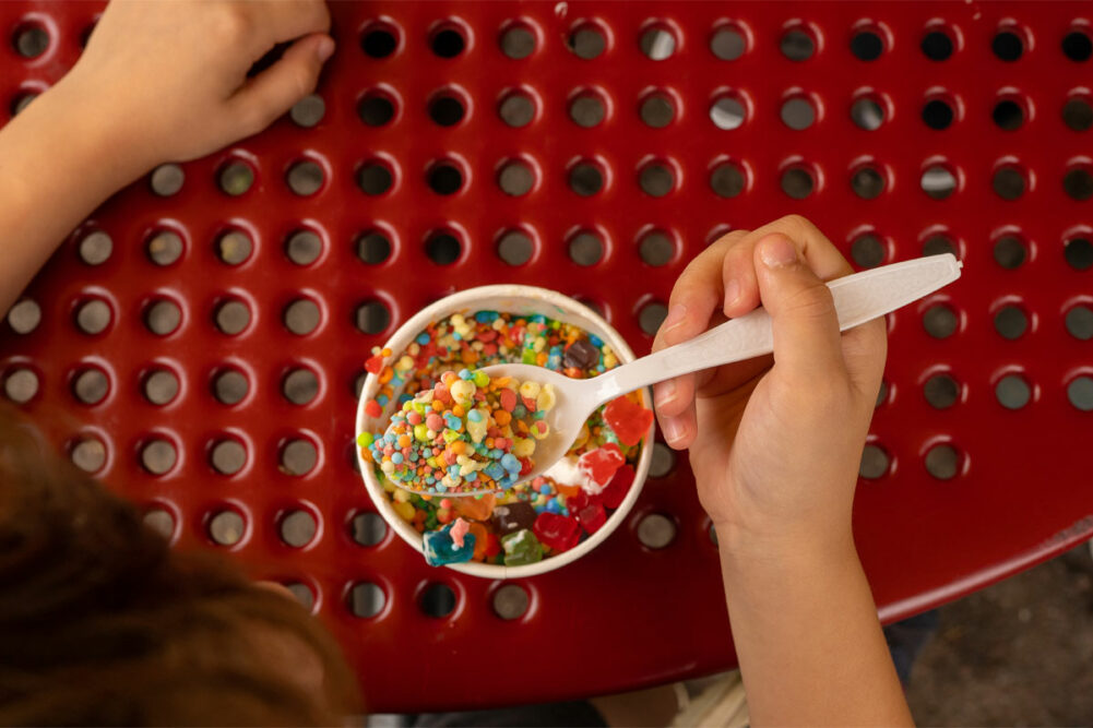 Boy with freeze dried ice cream