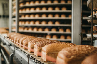 Bread loaves in a factory
