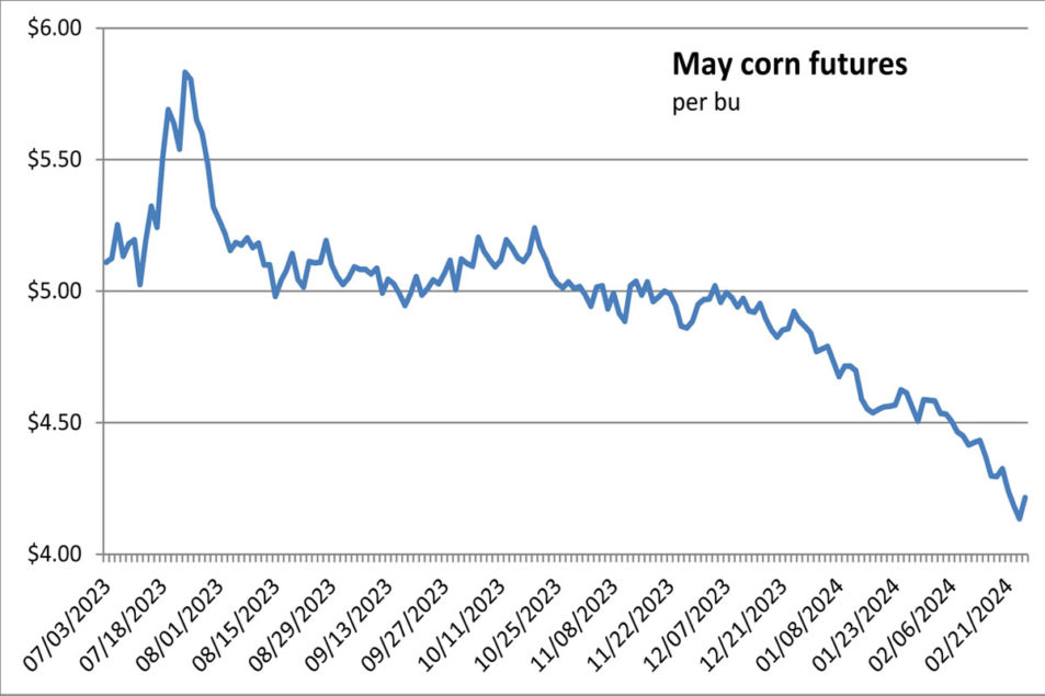 Corn, soybean futures fall to fresh three-year lows