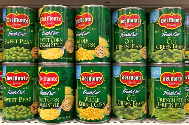 Del Monte cans of vegetables