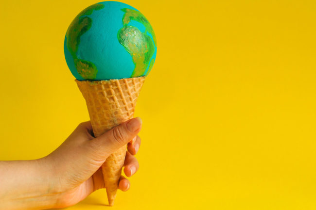 A globe on top of an ice cream cone