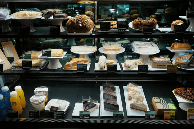 Starbucks pastries in a case