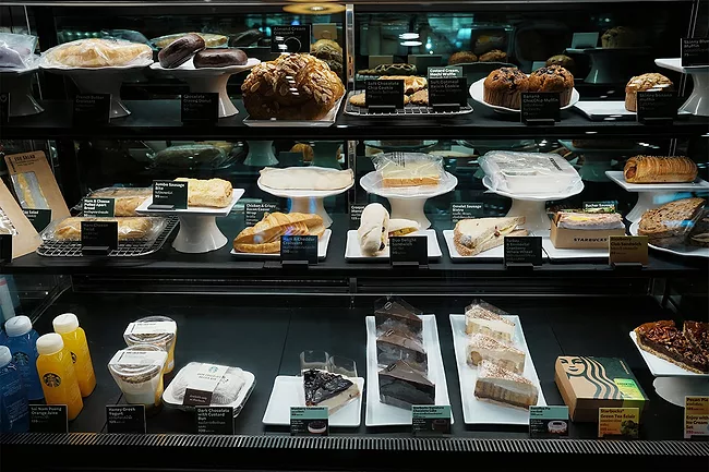 Starbucks pastries in a case