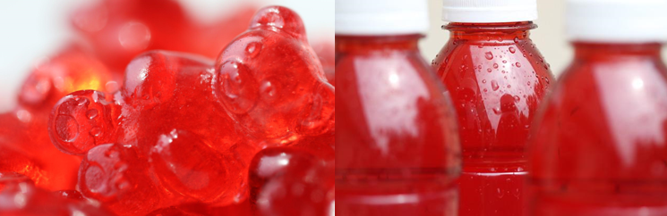 red gummy bear and drink