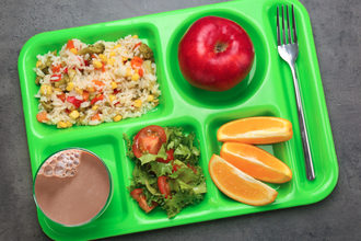 School lunch with chocolate milk