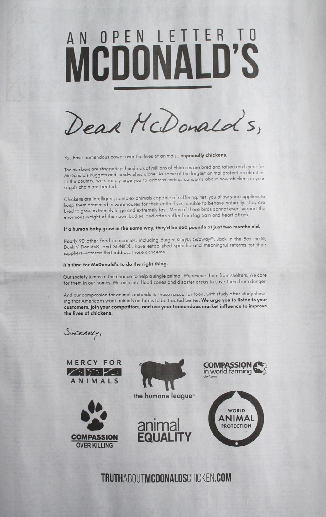 Letter to McDonalds