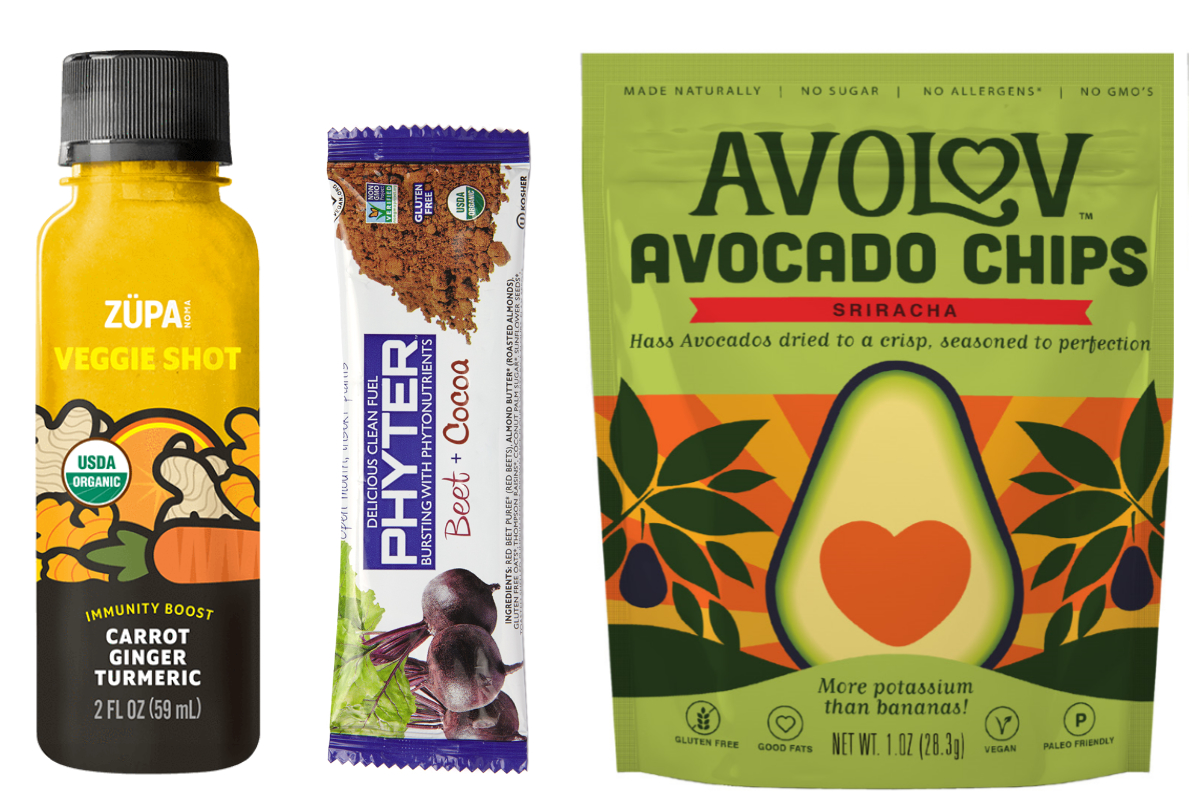 Zupa Noma vegetables shots, Phyter Bars, AvoLov avocado snacks