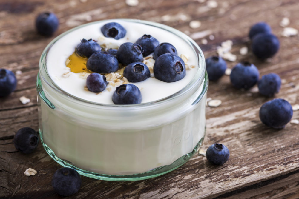 Yogurt with honey and blueberries