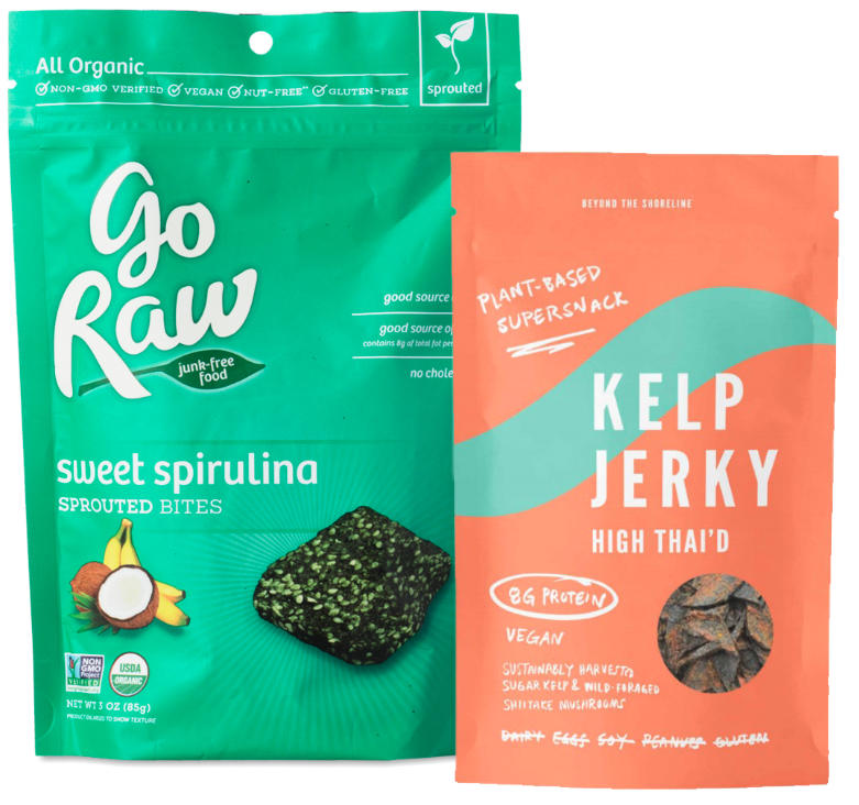 Go Raw spirulina crackers and Kelp Jerky