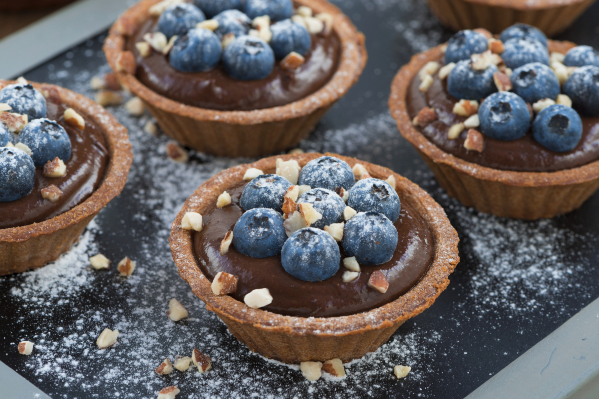 Blueberry topped mousse in a tart