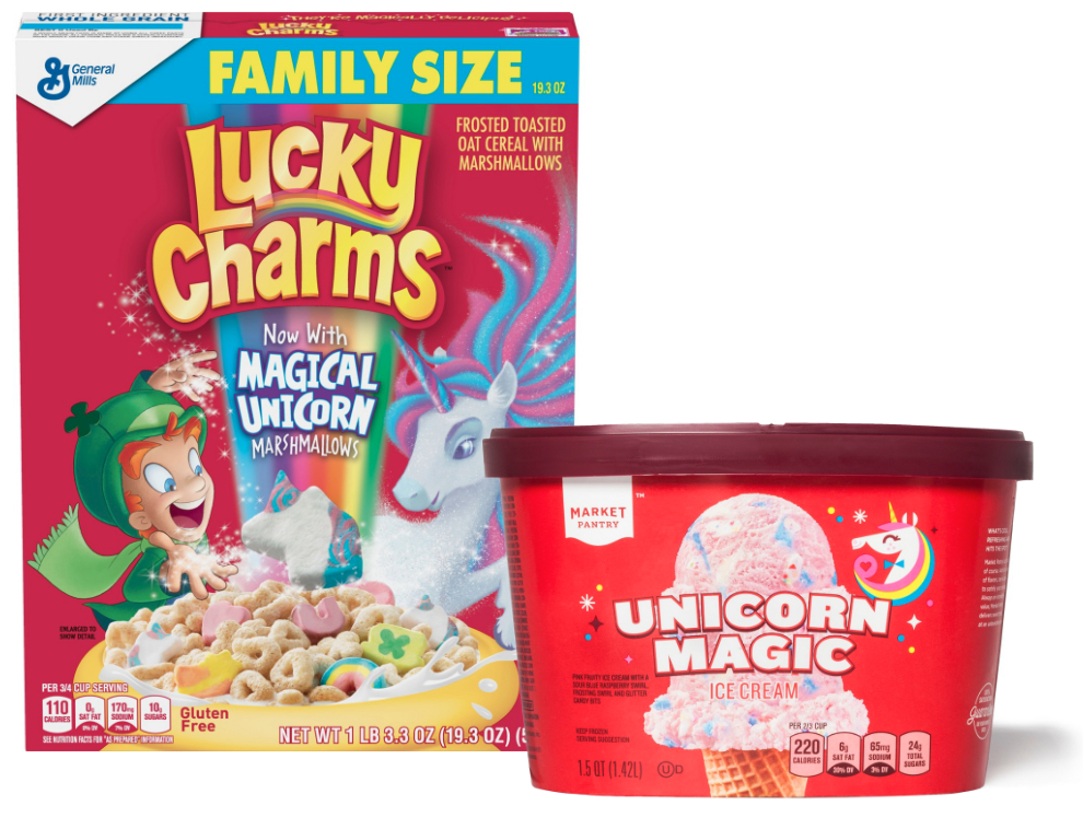 Unicorn Lucky Charms and Target ice cream